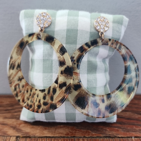 Accessories - Leopard Print Hoop Earrings with Gold Accents